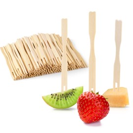 Mini Bamboo Appetizer Forks, Cocktail Small Toothpicks for Appetizers, Disposable Food Picks for Party, 3.5 inch Wood Fruit Forks