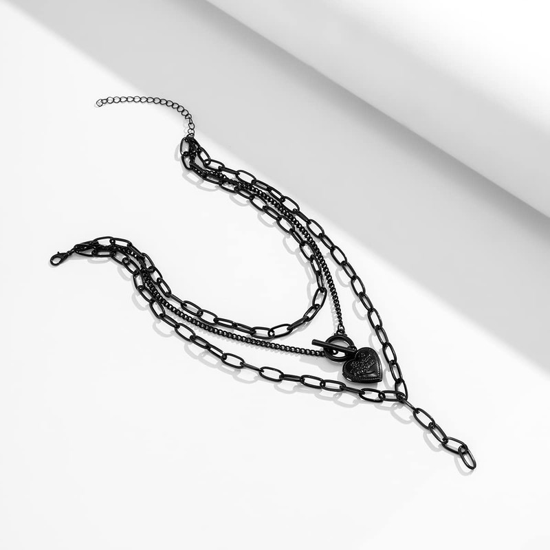 Wedity Black Heart OT buckle necklace Necklace Crescent Tassel Choker