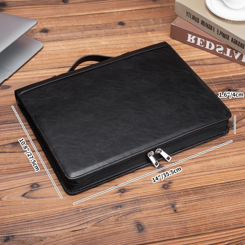 Geslun Vegan Leather Portfolio 3 Ring Binder with Clipboard, Hidden