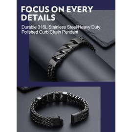 Bandmax Black Curb Link Chain Bracelet for Men 12MM Wide Black Metal Biker Designer Trendy Wristlet Heavy Big Hand Chain 9 Inch Bracelet Gift for Husband Son Grandson BF