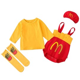 PackPixel Baby Halloween Cosplay Costume, Romper, 4-Piece Set, Costume, Baby, Boys, Girls, Masquerade, Potato, Cute, Commemorative Photos, Baby Shower Gift (Long Sleeve, 90)