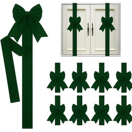 8 Pieces Christmas Cabinet Big Bows Door Decorative Ribbon Festive Large Cabinet Ribbon Bows for Kitchen Cabinets Furniture Room Decorations (Dark Green)