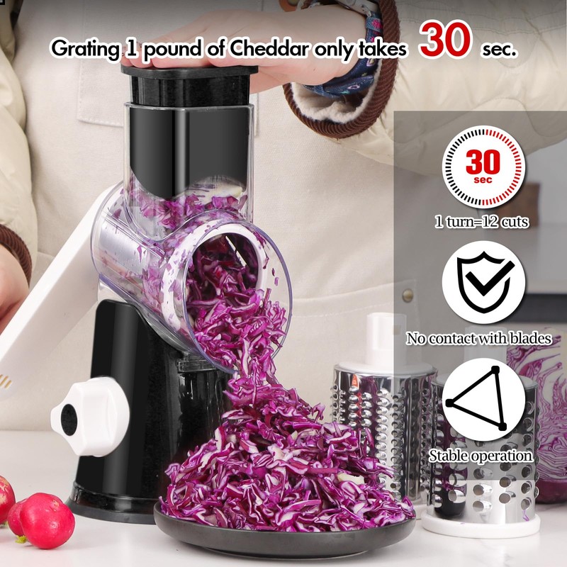 Ourokhome Rotary Cheese Grater Hand Crank, Kitchen Shredder Speed Mandolin