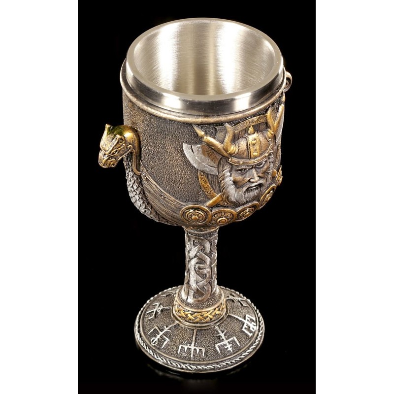 Viking Goblet Emblem with Drakkar Ship Decorative Figure Mead Wine