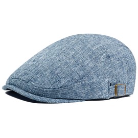 PivotWing Flat Cap Mens Cap Lightweight Breathable Flat Cap for Men Soft Newsboy Caps for Men Linen Summer Newsboy Hat Outdoor Daily Hats Driving Cap Blue One Size