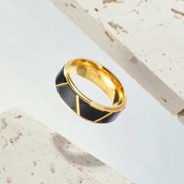 King Will Black Gold Groove Tungsten Rings Multiple Cross Oblique Groove Lines Men Wedding Bands Angled Gold Step Edge Black Surface Promise Engagement 14