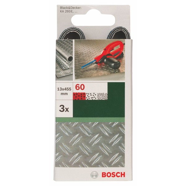 Bosch Sanding Belts for Black and Decker Powerfile (13 X 455 mm / 60 Grit / 3 Pieces / Metal / Part Number 2609256241)