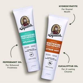 Dr. Squatch Hydroxyapatite Toothpaste Whitening - Natural, Fluoride-Free Toothpaste - Enamel Support - Day & Night Set - Citrus Mint & Spearmint, (4.7 oz, 2-Pack)
