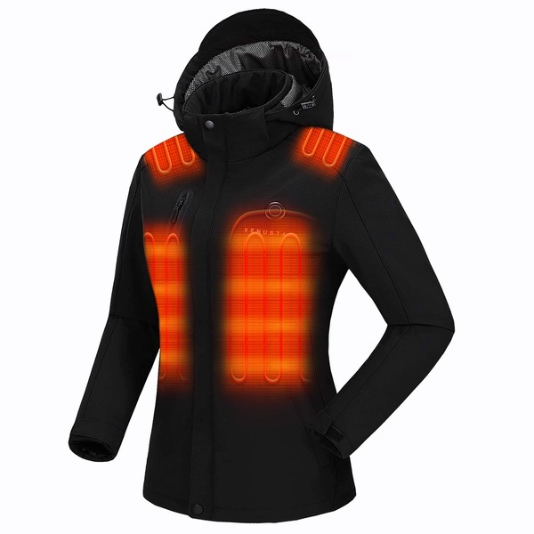 Venustas Women's Heated Jacket with Battery Pack 7.4V, Windproof Electric Insulated Coat with Detachable Hood Slim Fit