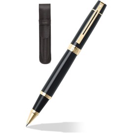 Sheaffer 300 Glossy black with Gold Trim Pen and Leather Pouch Gift Set (Rollerball)