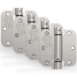 Treasem 4 Pack Self Closing Door Hinges, 3.5 Inch Spring Loaded Door Hinges, Adjustable Tension with 5/8'' Radius Corners, for Garage, Front, Back Doors, Left and Right Hand, UL Listed, Satin Nickel