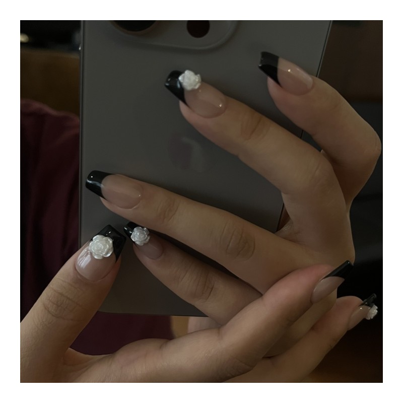 Noir Rose Handmade Nail Tips - Short Coffin / 누아르