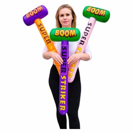 Zugar Land Colorful Super Striker Boom Mallet Inflate (About 33") Vinyl Inflatable Big Bopper Hammer for Play Fights for Kids and Adults (Super Striker, 3 Pack, ALLCOLORS)