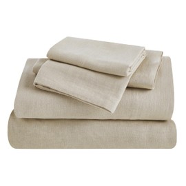 Superior Cotton Linen Blend Sheet Set, Bedsheets for Home Decor, Modern Solid Bedding Includes 1 Oversized Fitted Sheet, 1 Flat Sheet, 2 Pillowcases, Bedroom Essentials, King Size, Tan