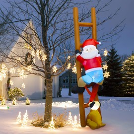 DR.DUDU 8 FT Christmas Inflatable Outdoor Decoration, Blow Up Santa Claus on Ladder with Puppy Dog with LED Lights for Yard Lawn Window Tree Xmas Holiday Inflatables Decorations