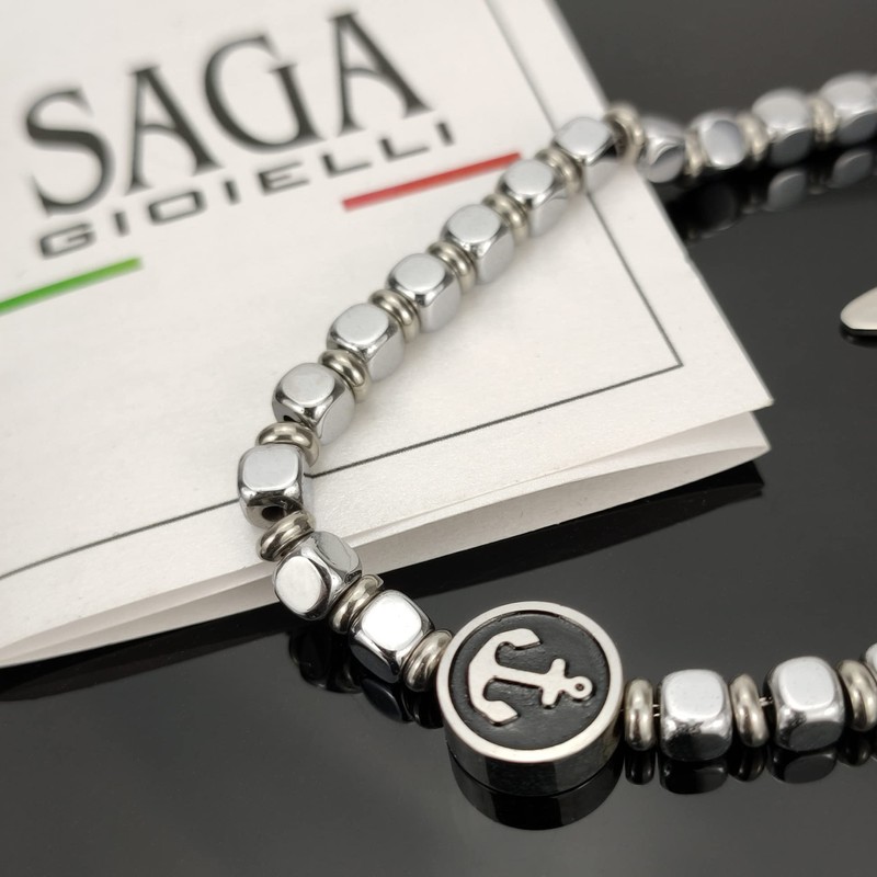 SAGA GIOIELLI® Men's Quadrell Steel Anchor Bracelet, 18 cm, Stainless