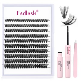 Fadlash Individual Eyelashes Cluster Lashes Kit 0.07 D Curl 8-16mm 40D Eyelashes Extension Kit Natural Cluster Lashes with Lash Glue Bond and Seal,Tweezers Light Fluffy DIY at Home