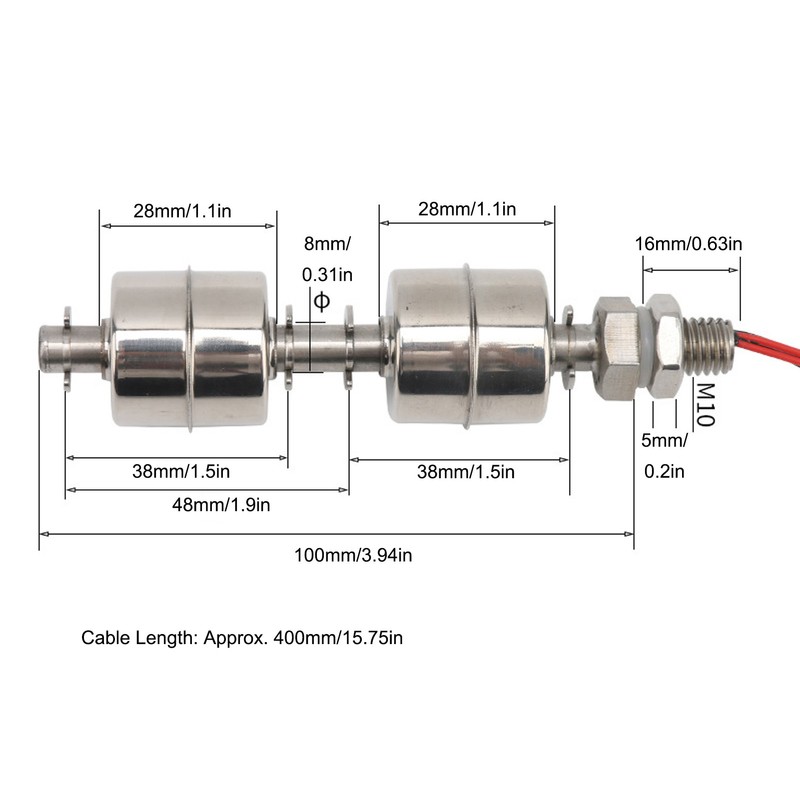 100mm Dual Ball Float Switch with Wire Liquid Water Level
