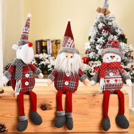 Christmas Doll Ornament Christmas Sitting Decoration Cute Long Leg Santa Snowman Elk Mouse Plush Doll Xmas Ornament for Christmas Tree Pendant Holiday Party Home Table Indoor Ornament Xmas Gift