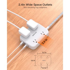 Surge Protector Power Strip with 2 USB C - BESHON 5 Ft Flat Extension Cord Flat Plug Power Strip, 4 Widely Outlets and 4 USB Charging Ports, Outlet Extender, 900 Joules, for Home Dorm Room Essentials