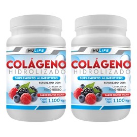 Pack 2 Colágenos Nulife Hidrolizados con Magnesio y Vitamina C, Sabor Frutos Rojos de 1.1 kg