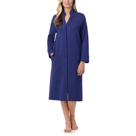 Carole Hochman Women's 44'' Long Sleeve Zip-Up Waltz Robe – Cozy Cotton-Blend Diamond Quilt Robe with Satin Trim & Pockets, Sapphire Blue, Medium
