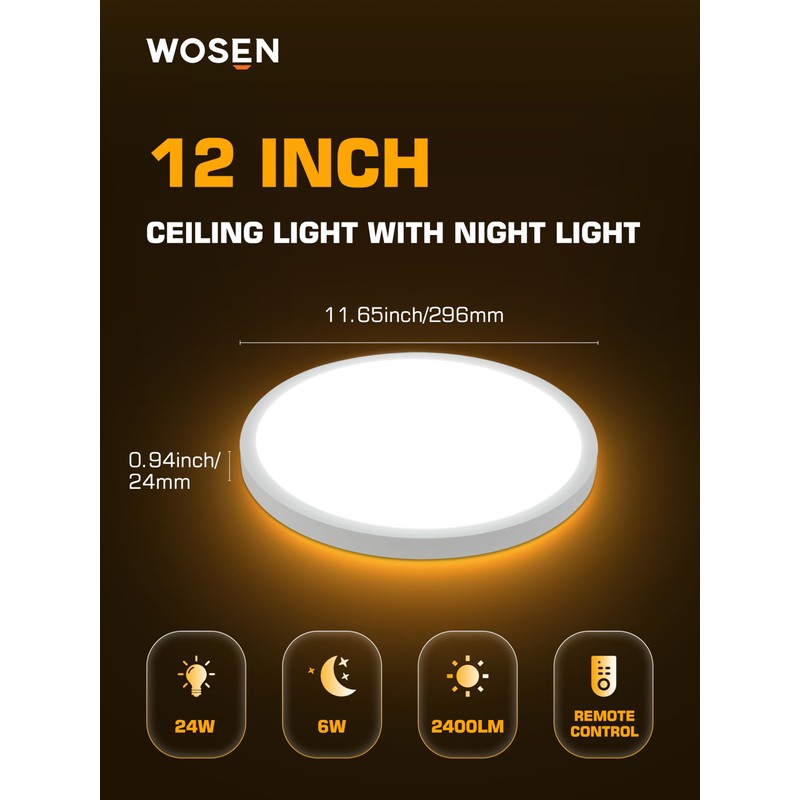 1 Pack 12 Inch LED Flush Mount Ceiling Light with