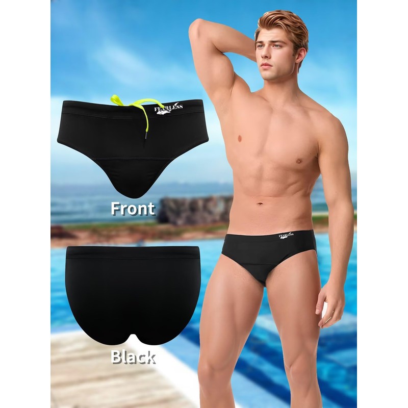 Men's Swim Briefs Drawstring Low Waist Triangle Swim Trunks Solid