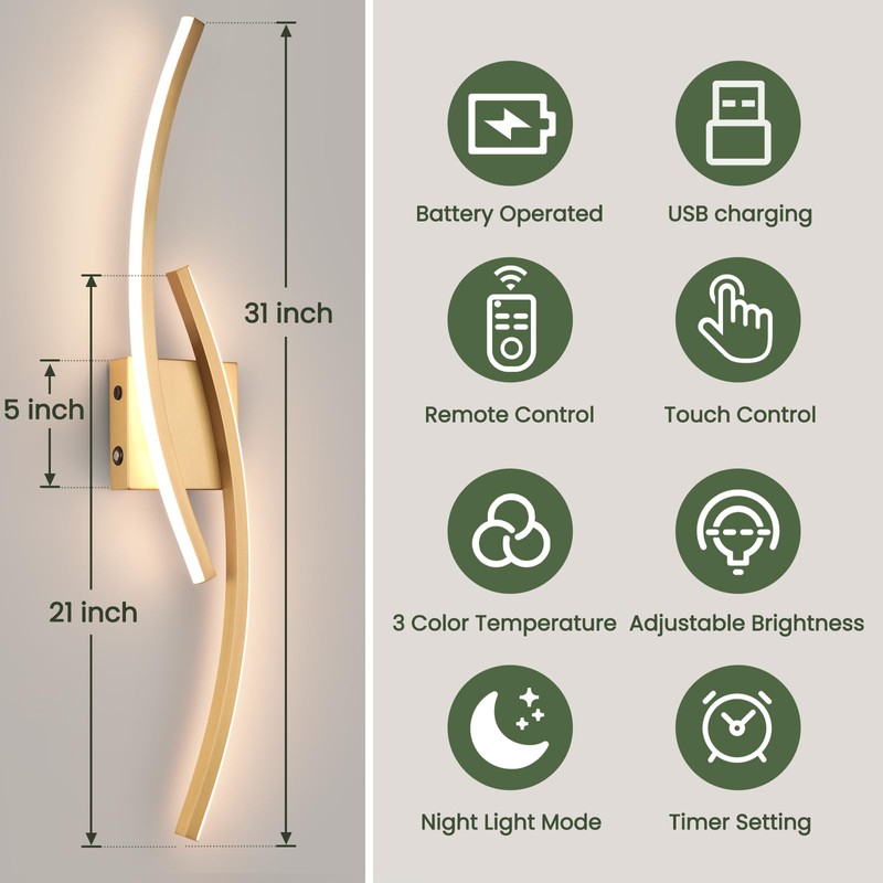 Sovinzert Battery Operated Wall Sconce Set of 2,Gold Wall Sconces