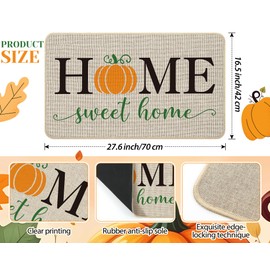 Breling Fall Door Mat Welcome Home Sweet Pumpkin Mat with Non Slip Rubber Backing for Home Entrance Kitchen Door Decoration(Pumpkin)