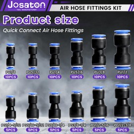 90PCS Quick Connect Air Hose Fittings, Josaton 1/8, 5/32, 1/4, 5/16, 3/8, 1/2 Inch Straight Push to Connect Fittings Kit Quick Release Pneumatic Connectors Air Line Fittings