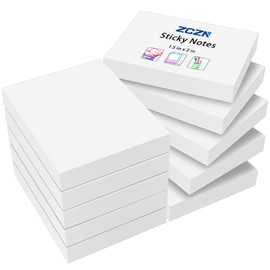 ZCZN Notas adhesivas pequeas, 1.5 x 2 pulgadas, 100 hojasbloc, 10 blocs por paquete, color blanco                                                     