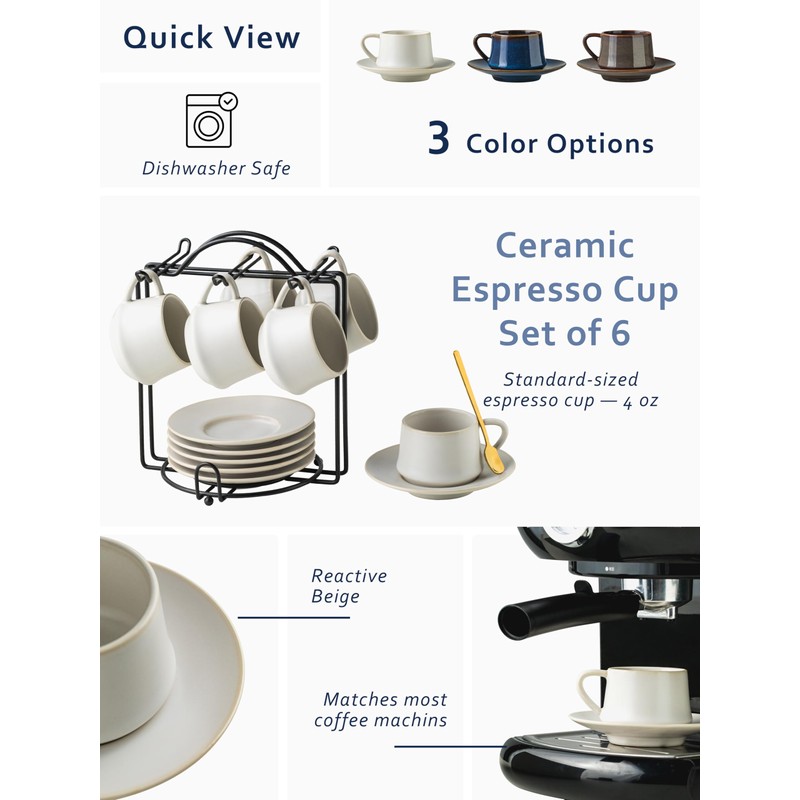 YHOSSEUN Espresso Cups with Saucers and Metal Stand, 4 Oz
