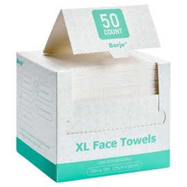 Borje Face Towels XL, Disposable Face Towel 10" x 12", 50 Count, 100% Biodegradable Facial Cloths, Ultra Soft & Thick Makeup Remover Wipes for Women Cleansing