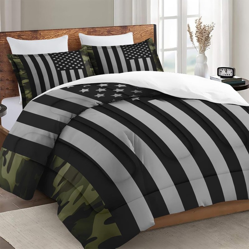WeCozy Twin Size Comforter Set with Pillowcase, Black Military Camouflage