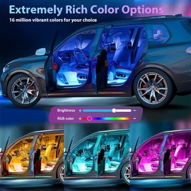 LED Interior Lighting Car, 4 Pieces 48 LEDs LED Atmosphere Light, 5 V RGB Ambient Lighting Car, USB Port Light Strip with App Control, Multicoloured Music Interior Lighting for Car