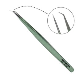 Tweezers for Eyelash Extension - Long 45° Angular Tip Tweezers - Hand Crafted Surgical Stainless Steel Precision Tweezers (Metallic light Green Powder Coated)