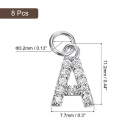 sourcing map Rhinestone Letter Charm, 8pcs 3.2mm Copper A Letter Charm Alphabet Pendants for DIY Bracelets Necklace Jewelry Making, White Gold