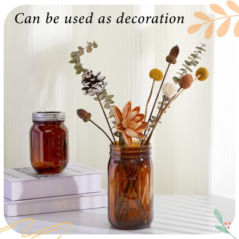 4 Pcs Amber Glass Mason Jars Set (2 x 16oz