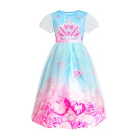 LQSZ Girls Nightgown Princess Dress Puff Sleeve Toddler Pajama Gown Crown of Diamonds Casual Princess Nightgown for Toddlers 4 5T