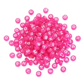 PandaHall 370pcs Clear Acrylic Alphabet Beads 7mm Flat Round Coin A-Z Letter Spacer Loose Beads Mixed Initial Letter Beads for Jewelry Making,Pearl Pink