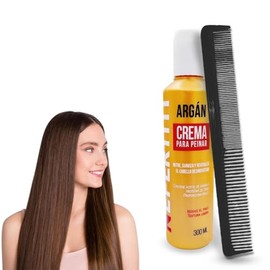 Crema para Peinar Hidratante con Aceite de Argán, Controla Frizz, Protege del Calor, Da Brillo y Suavidad al Cabello Seco o Dañado + peine ALFAMAR