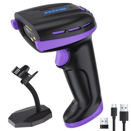 Tera Pro Barcode Scanner with Power Switch Battery Level Indicator 4400mAh Replaceable Battery Wall Mountable Stand 1D 2D QR Works with Bluetooth 2.4G Wireless USB Wired Bar Code Reader D6100 Purple