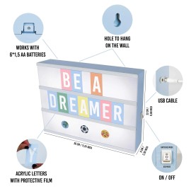 BONNYCO Blue Cinema Light Box with 400 Letters, Emojis & 2 Markers - BONNYCO | Led Li...