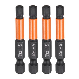 HARFINGTON 4pcs H5 Hex Head Drill Bit Wrench 5mm Metric Flat Tip 1/4" Hex Shank 50mm (2") Long Magnetic Black Phosphate Hexagonal Screw Driver Socket Industrial Screwdriver Power Bits