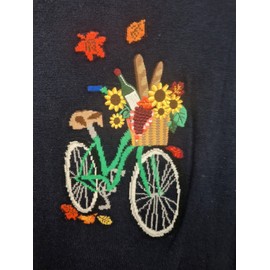 Talbots Large Navy Bicycle/Picnic Embroidered Lightweight Sweater NWT $84.50