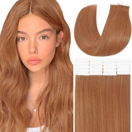 Anrosa Hair Extensions Tape In Brown Natural Hair 18 Inch Invisible Skin Weft Hair Extensions Remy Human 20 Pieces 50g/Pack