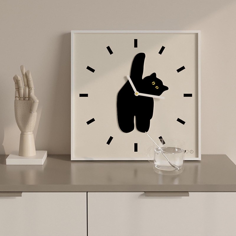 Wall Clock Innovative Nordic Style Cute Cat Pattern Silent Prevents