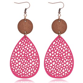Boho Vintage Wooden Leather Round Geometric Earrings Retro Hollow Out Circle Waterdrop Earrings Lightweight Statement Jewelry Suitable for Women (A Style Earring)
