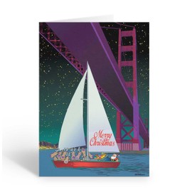 Stonehouse Collection | San Francisco Christmas Cards | Sailing Under Golden Gate Bridge Christmas Cards | 12 Bay Area Christmas Cards & Envelopes (Golden Gate Sailboat)